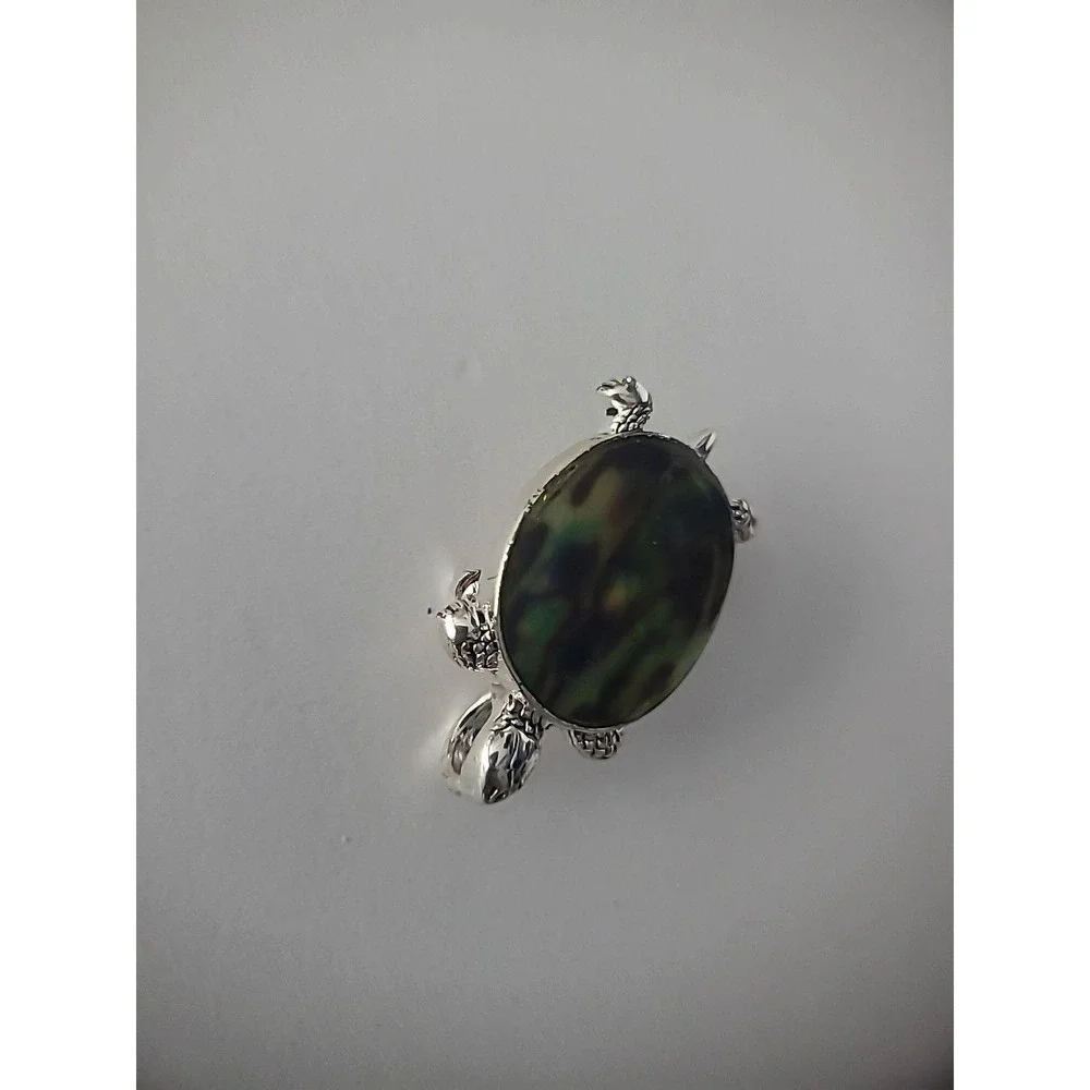 Vintage Brooch Turtle Shell Silver Tone Reptile Jewelry Costume - Picture 3 of 10